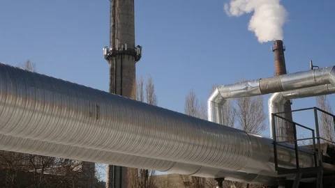 Smoking industrial pipes Stock Footage 87203969