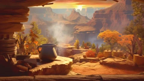 A Smoking Kettle Overlooking A Canyon Stock Footage 242364945