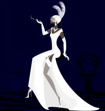 Smoking lady in white Stock Illustration