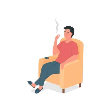 Smoking man flat color vector detailed character Stock Illustration