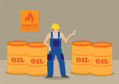 Smoking Near Flammable Objects at Workplace Cartoon Vector Illustration Stock Illustration