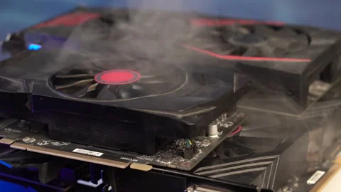 Smoking Old Graphic Cards, Computer Hardware Close Up Stock Footage 328232956