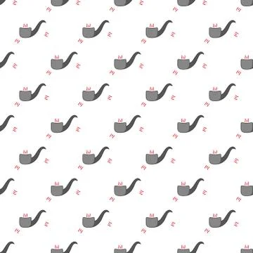 Smoking pipe grey vector pattern on white background. Stock Illustration