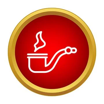 Smoking pipe icon with smoke in red circle Stock Illustration