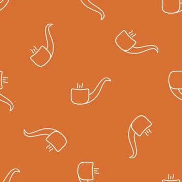 Smoking pipe white vector pattern on orange background. Stock Illustration