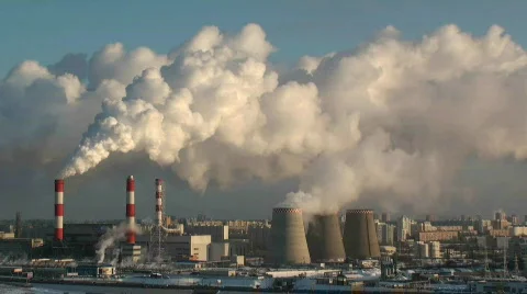 Smoking power plant Stock Footage