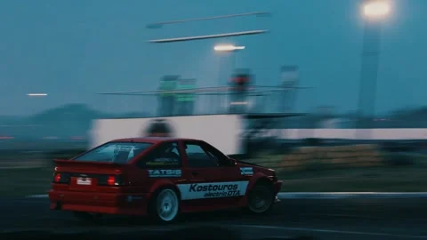Smoking Red Drift Car Stock Footage 333900034