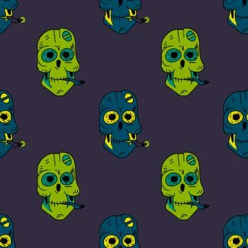 Smoking robot skull seamless pattern Stock Illustration