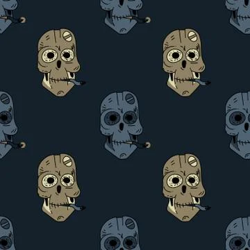Smoking robot skull seamless pattern Stock Illustration