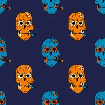 Smoking robot skull seamless pattern Stock Illustration