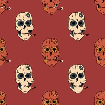 Smoking robot skull seamless pattern Illustrazione stock