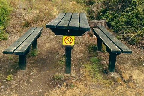 Smoking Rustic Picnic Table Forest Clearing Fotos Stock