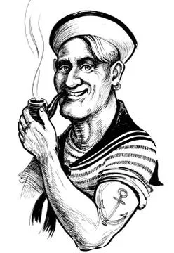 Smoking sailor Stock Illustration