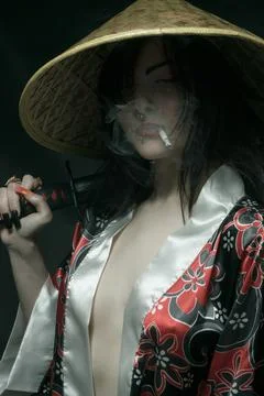 Smoking samurai Stock Photos