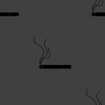 Smoking sign. cigarette. flat design. Seamless gray pattern. Stock Illustration