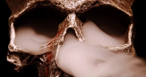 Smoking Skull Extreme Close up 30 second Short Clip Stock Footage