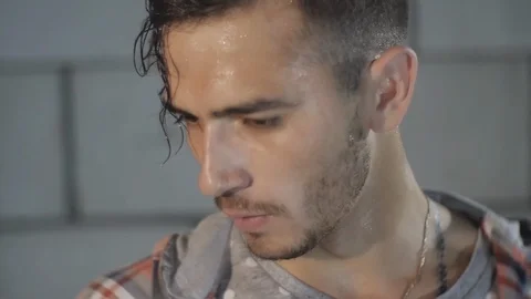 Smoking Sweaty Guy Stock Footage 95548701