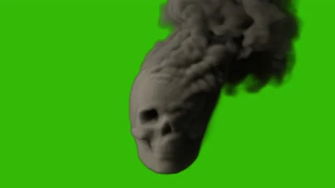 Smoking terrifying human skull on green screen, isolated Stock Footage