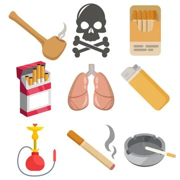 Smoking vector clip art set with lighter tobacco pipe cigarette lighter, fire Illustrazione stock