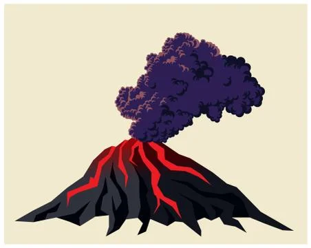 Smoking volcano and black clouds of smoke Stock Illustration