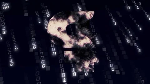 Smoky cloud forming question mark while cascading binary digits and visualizing Stock Footage 320128006