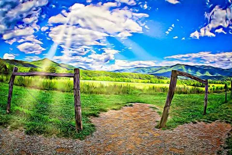 Smoky Mountain view with blue sky in summer digital illustration Ilustração Stock