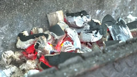 Smoldering burning coals in the grill Stock Footage 313891150