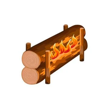 Smoldering campfire isolated on white background. Hiking fireplace in flat st Stock Illustration