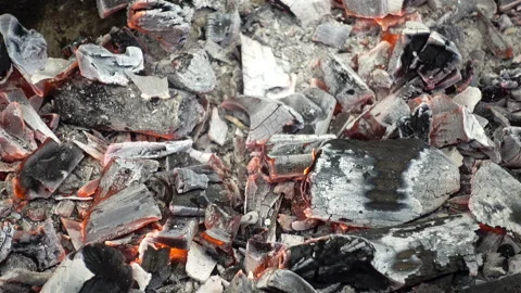 Smoldering charcoal as background in 4K Stock Footage 123916501