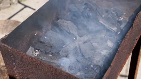 Smoldering Charcoal in the Grill Stock Footage 293199560