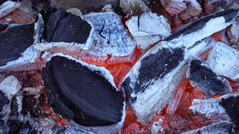 Smoldering coal close-up as a background in 4K Stock Footage 124118795