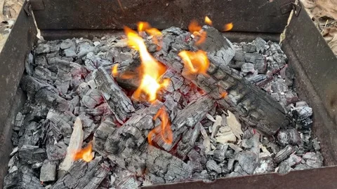 Smoldering coals in the grill close-up Stock Footage 155243479