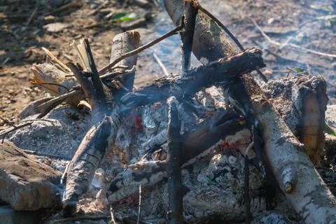 Smoldering fire closeup. Stock Photos