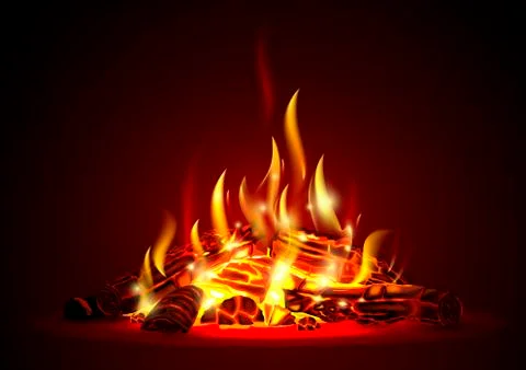 Smoldering fire at night Stock Illustration