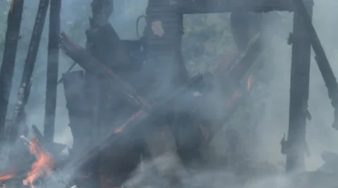 Smoldering House Destroyed by Fire Stock Footage 44902390