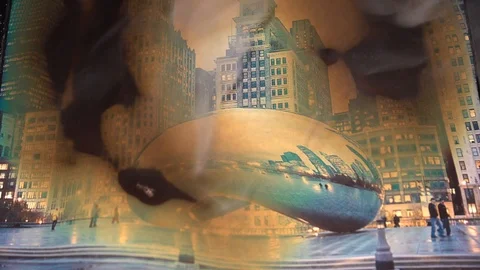 The smoldering photo. Cloud Gate - the famous landmark of Chicago city. 4K. Stock Footage 101854519