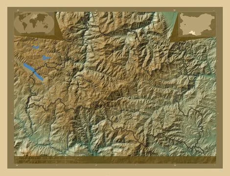 Smolyan, Bulgaria. Colored elevation map with lakes and rivers Stock Illustration