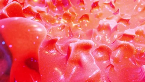 Smooth abstract animation of liquid gradient red orange in 4k. Bright glossy Stock Footage 137492722