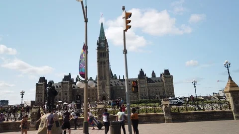 Smooth and steady slow motion driving shot of Parliament Hill in downtown Ottawa Stock Footage 119655739
