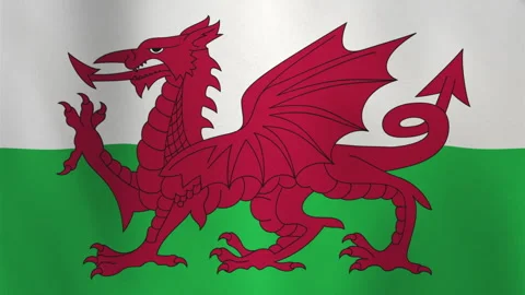 Smooth Animated Wavy Flag of Wales Loop Background with Red Dragon Y Ddraig Goch Stock Footage 307486762