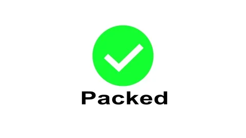 A smooth animation of the word packed appearing with a green checkmark indi.. Stock Footage 340457512