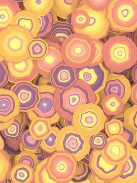 Smooth blooms minimalistic composition. 3d render bright floral hypnotic pattern Illustrazione stock