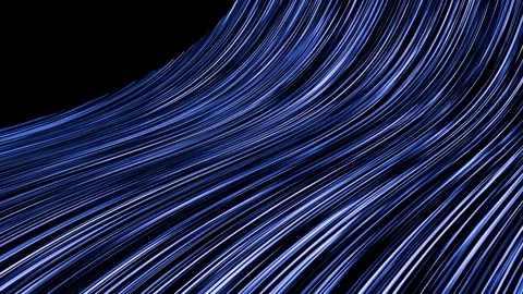 Smooth blue light trails sweep in elegant swooping curves through a black ba Video stock 346140265