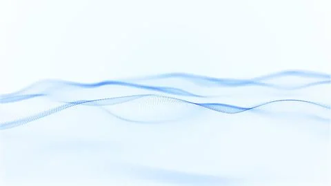 Smooth blue particle waves forming soft digital landscape on clean light ba.. Stock Illustration