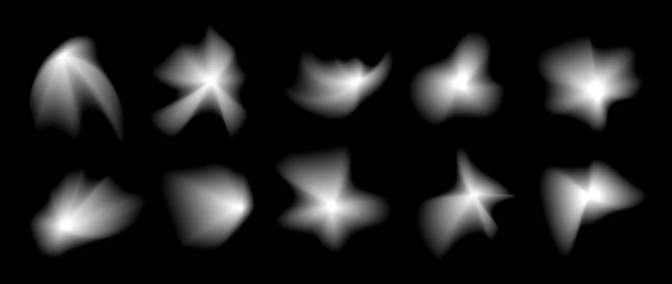 Smooth blurred gradient form set. Grunge blurry flying aura shape collection Ilustración de archivo