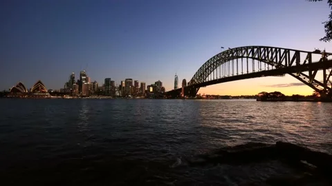 Smooth blurred surface of Sydney Harbour in front landmarks as timelapse 4k. Stock Footage 134608139