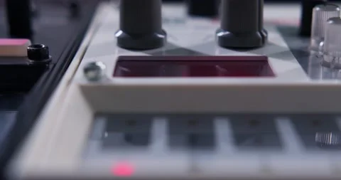 Smooth Camera Movement along a Rack for Synthesizers. Stock Footage 148551085
