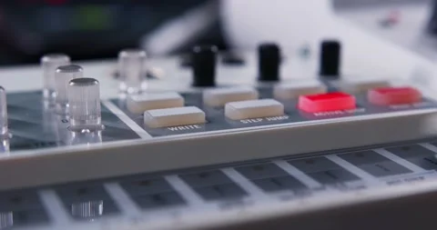 Smooth Camera Movement along a Rack for Synthesizers. Stock Footage 148551115