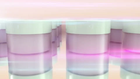 Smooth camera movement alongside of beauty products. 3d looped animation of glam Stock-Footage 146736616