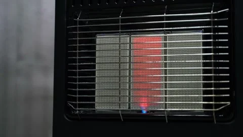 Smooth camera movement around the gas heater, close-up Stock Footage 284238545